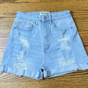 SALE. Wax Jeans, High Waist Stretchy Jean Short Wash Distressed Raw, Size Med